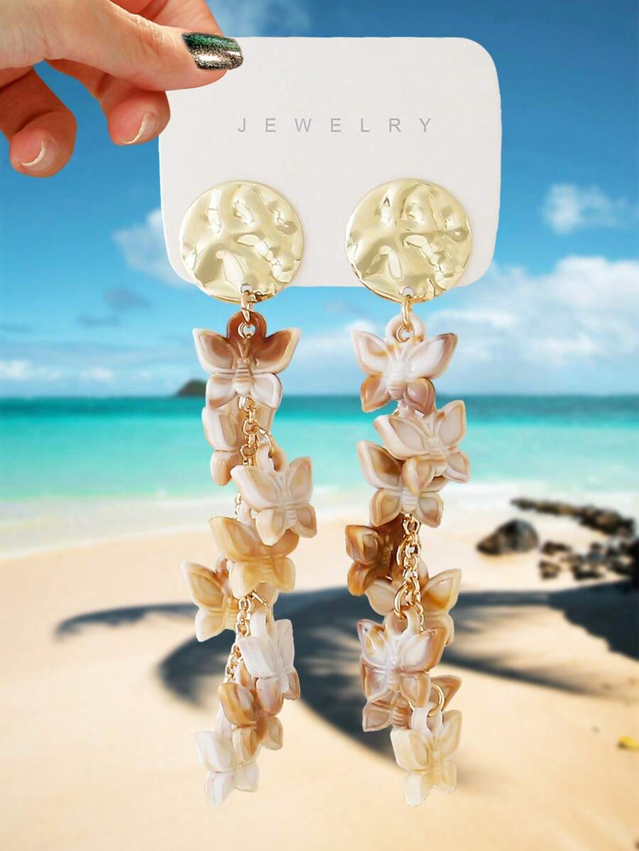 1 Par de Pendientes Bohemios con Colgantes de Mariposa, Estrella de Mar y Concha, Excelentes Regalos para Damas y Niñas, Accesorios para Playa, Casual y Fiesta