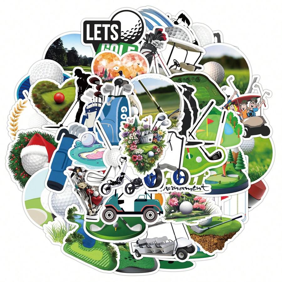 50 piezas Pegatinas de golf Pegatinas vinílicas estéticas para scrapbooking, diario, portátil, parachoques, monopatín, botella de agua, computadora, teléfono, dibujos animados, casco duro, pegatinas y calcomanías para automóvil