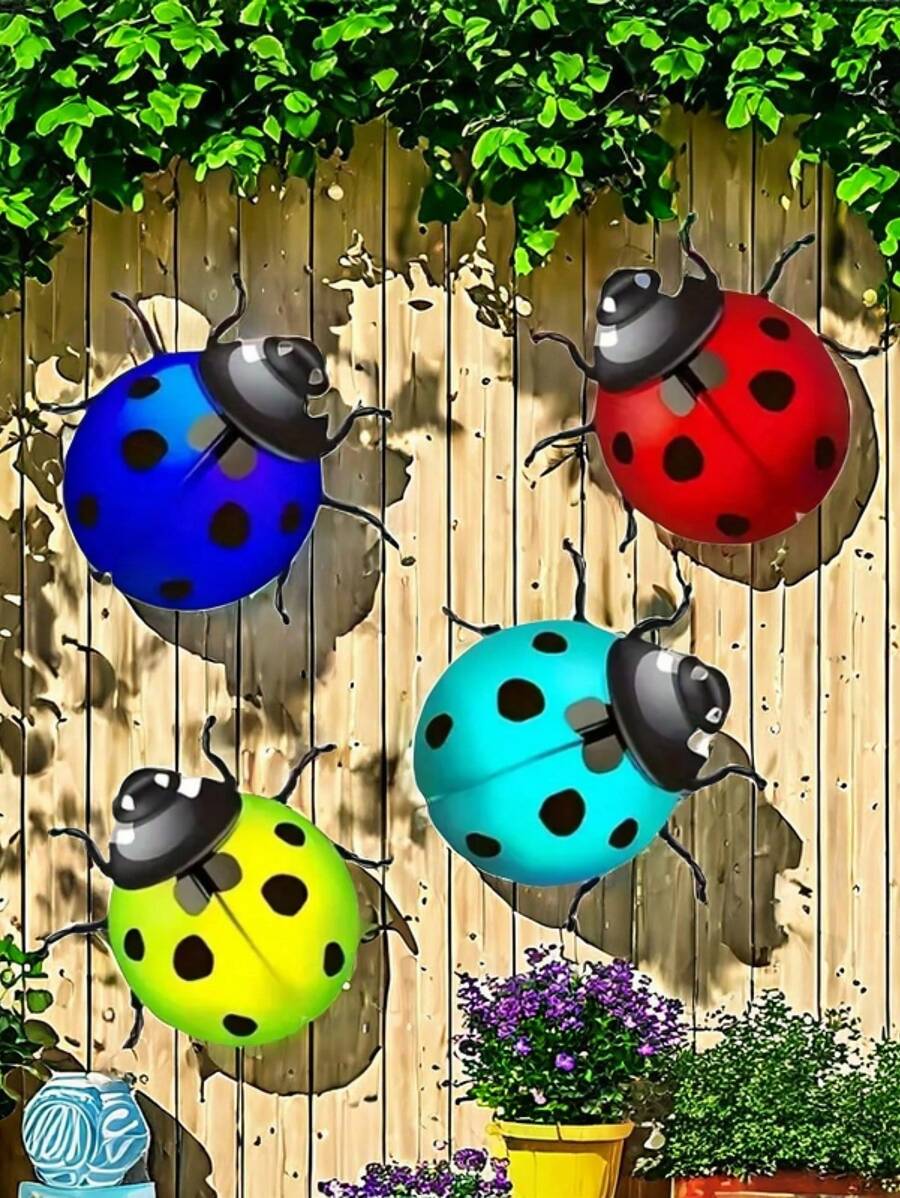 4pcs Metal Ladybug Garden Decor, Vibrant Home Accents Suitable For Indoor And Outdoor Spaces, Yard Art, Living Room, Nursery Decoration, Insect Outdoor Crafts, Wall Decor, Festival Decoration, Home Decoration, Office Decoration, Yard Decoration, Theme Party Supplies
