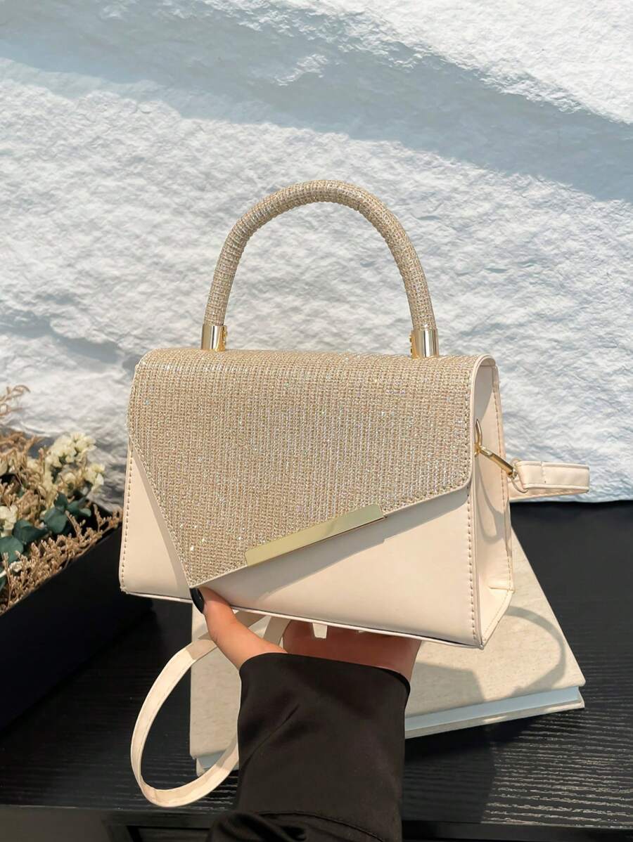 Bolsa de Festa Elegante Branca Feminina - Embelezada com Strass, Bolsa de Ombro e Tiracolo Chique, Clutch de Presente com Decoração Dourada