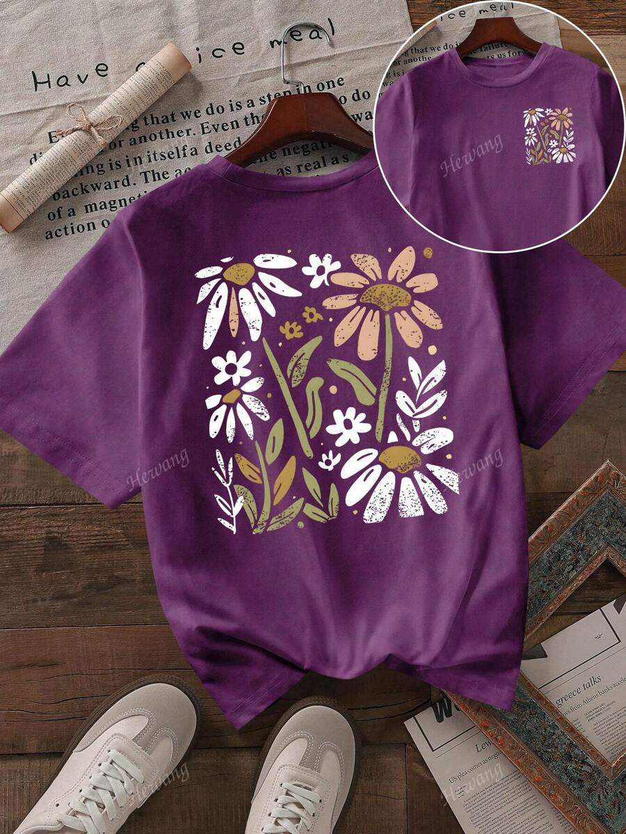 Maglietta casual da donna a maniche corte con scollo tondo