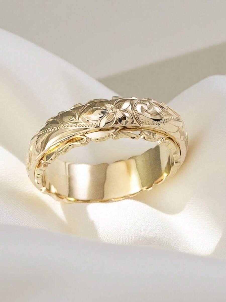 1pc Fashion Vintage Surface Carved Bloom Pattern Design Personalized Ring - Perfect For Daily And Party Holiday Jewelry- Without Box