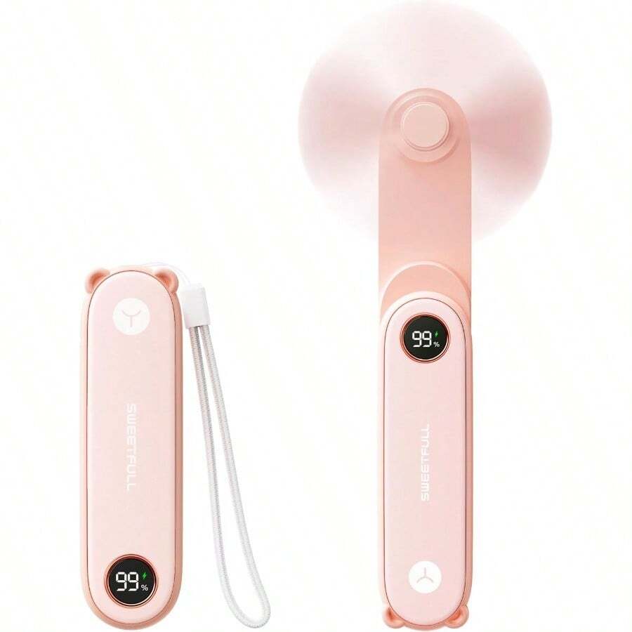 TFFFPortable Handheld Mini Fan With LED Display 3in1 Personal Foldable USB Rechargeable Hand Held Fan And Flashlight For Travel Lash Eyelash Cute Small Pocket For Women Girls