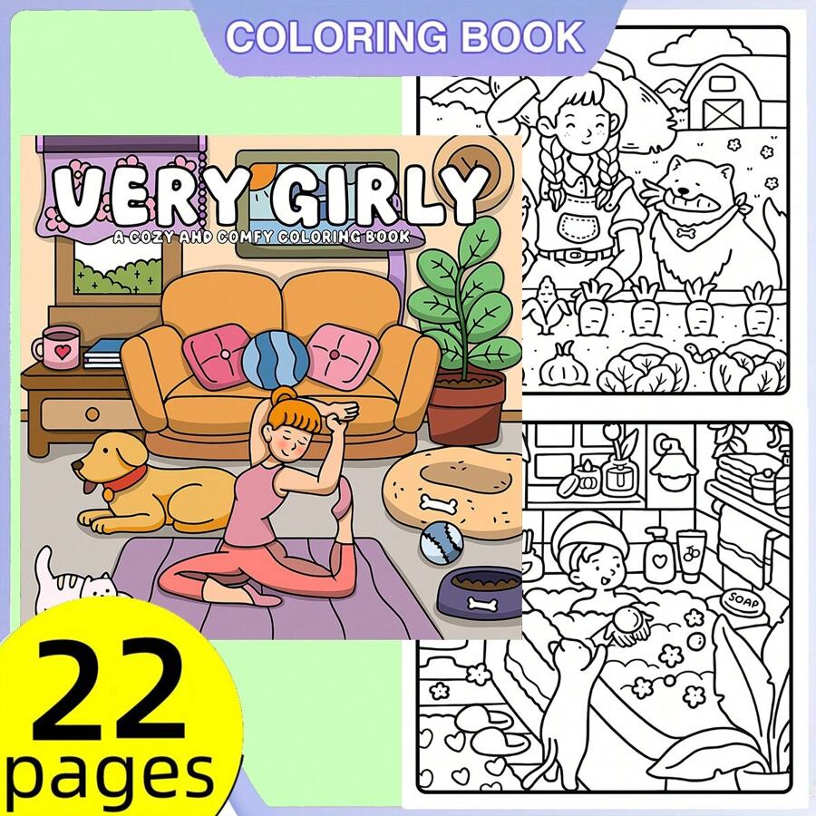 1pc Very Girlly Adult Coloring Book, 20.5x20.5 Cm, 22 Pages, Single-Sided Print - Whimsical & Comfy Designs With Clear Lines, Perfect For Birthdays, Easter, Father'S Day, And Relaxation, Cute Coloring Boo,Back To School,School Supplies