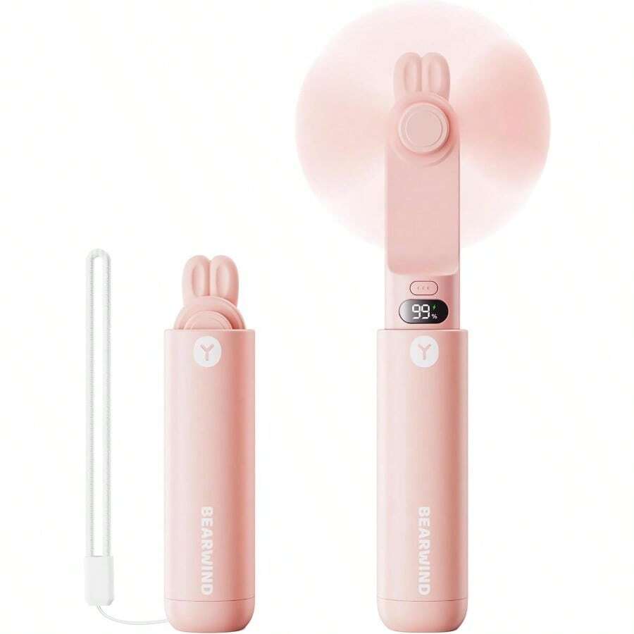 TFFFPortable Handheld Mini Fan: 2 In 1 Rechargeable Hand Held Fan With Backup Power And Digital Display Summer Essentials For Travel Concerts Makeup Lash Gifts For Women Girls Pink