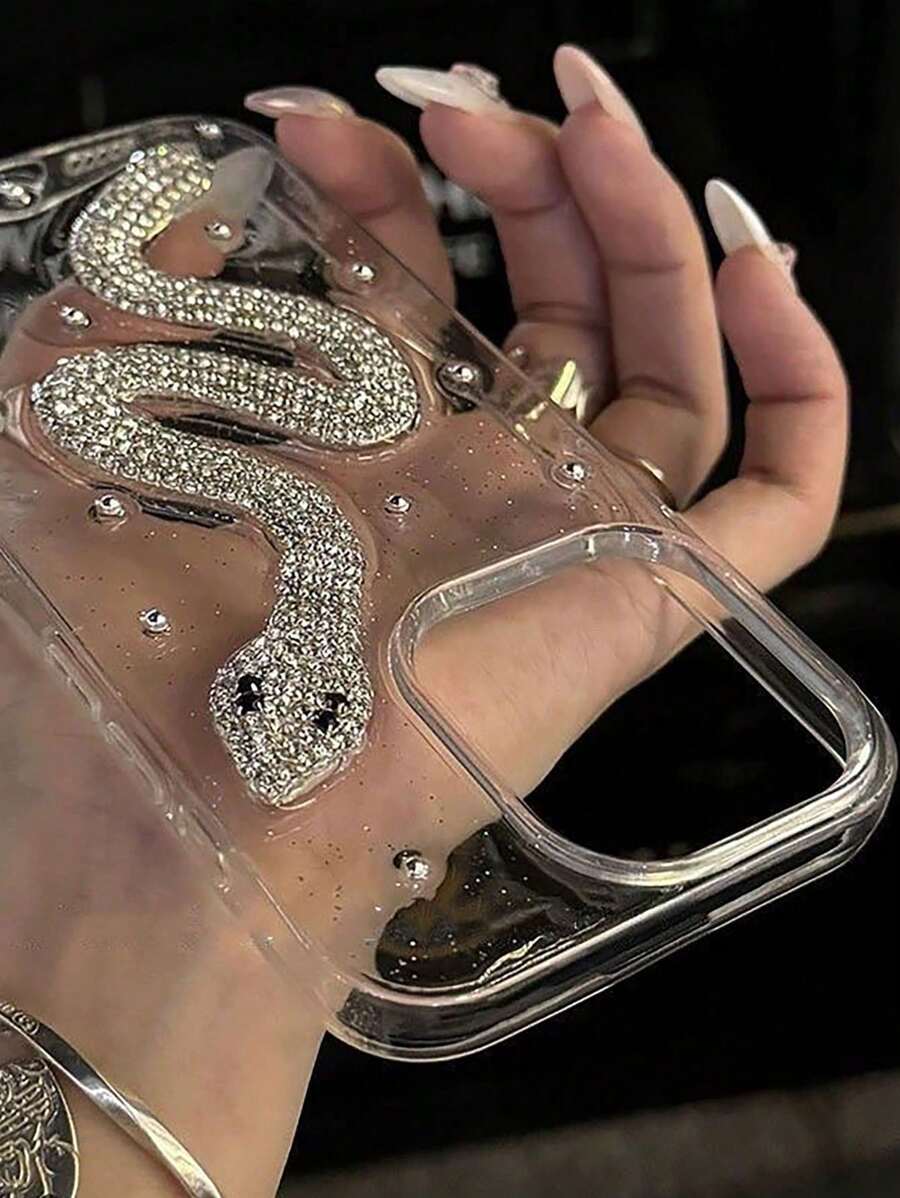 Funda de teléfono de lujo con diseño de serpiente de diamante blanco para 13 Pro Max/14 Pro Max/15 Pro Max/16 Pro Max/15 Pro/14 Pro/13 Pro/12 Pro/11/12/13/14/15/16