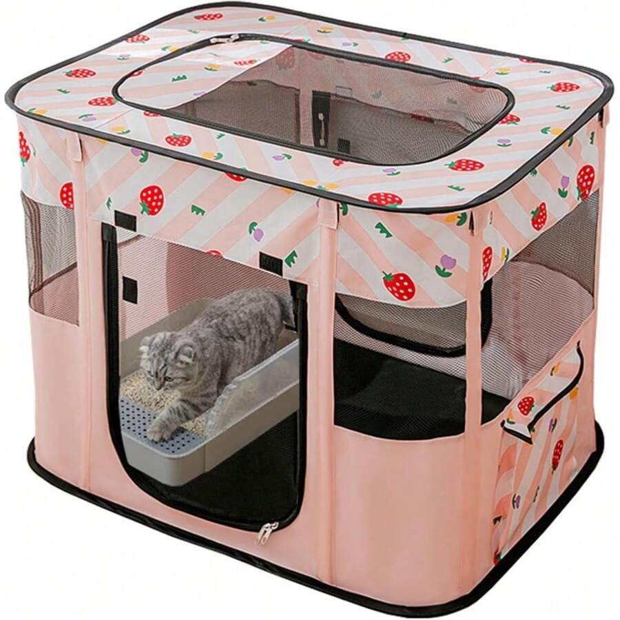 Pet Cat Playpen,Cat Cages Indoor Collapsible Dog Crates Tent Kennel Playpen For Dogs Cat And Rabbit Travel Dog Playpen Indoor & Outdoor (Small(27.6" L X 21.7" W X 17.7" H), Pink)