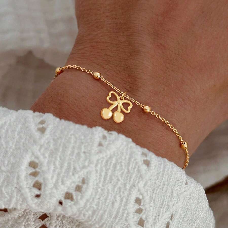 1pc New Cherry Stainless Steel Bead Chain Bracelet For Women