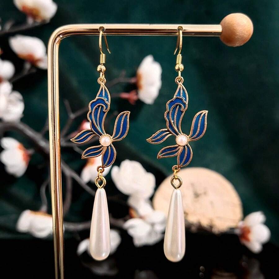 Vintage New Chinese Style Drop Earrings, Long Dangle Design For Party Holiday Daily Wear In Summer