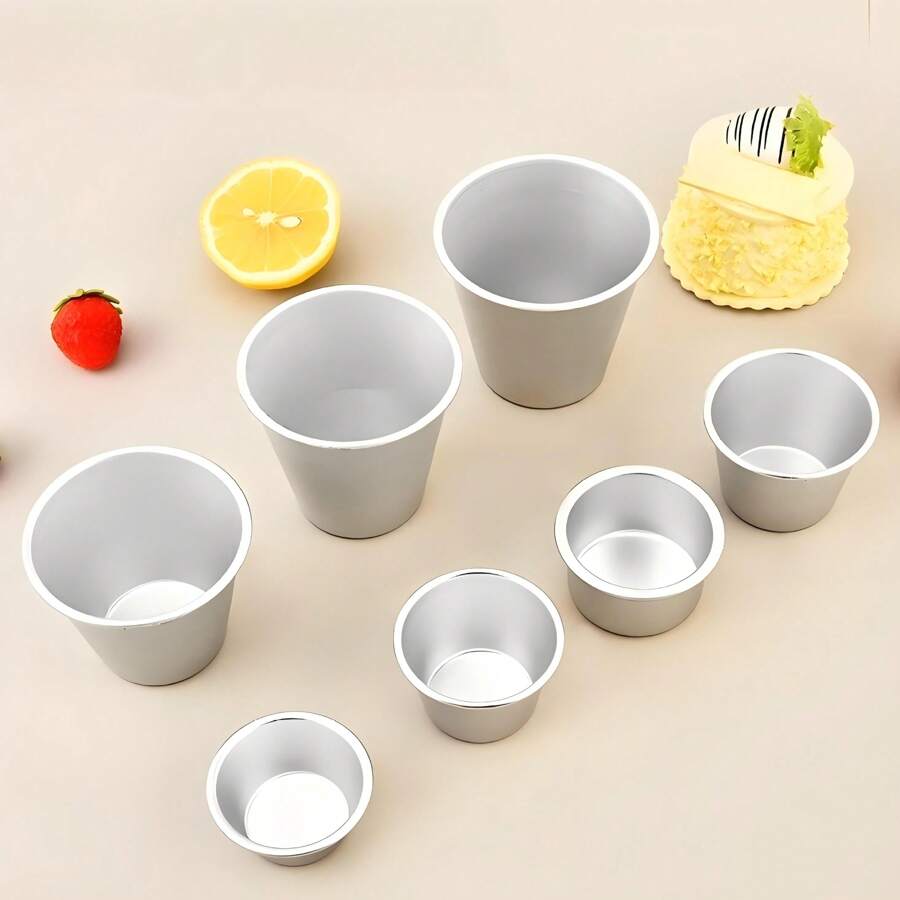 1/3/5 PCS Aluminum Baking Cups, Small Round Baking Molds, Nonstick Mini Pudding Molds - Round Baking Cups For Desserts, Tarts, And Eggs For Ovens, Used For Making Round Pudding Cake Cups, Round Pudding Cake Cups, Jelly Molds