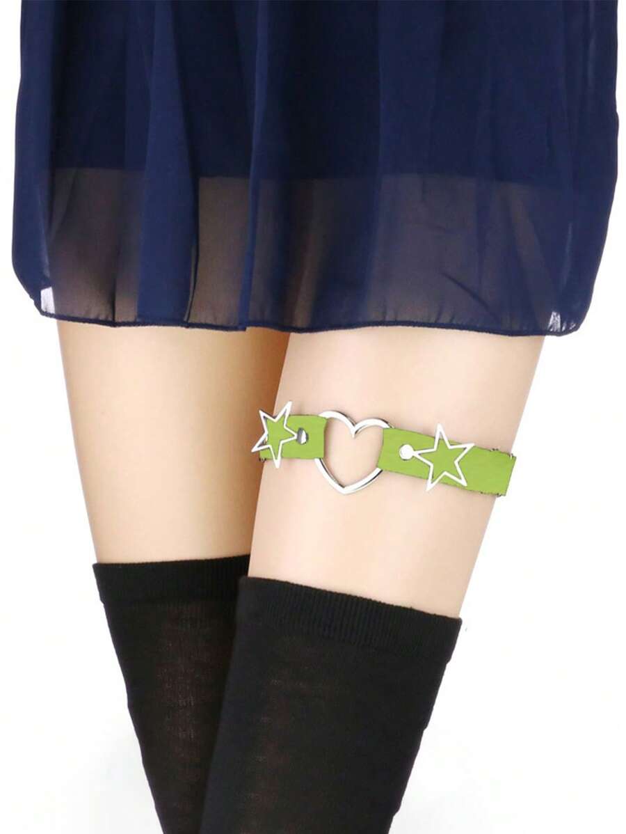 1 Stück Süßer Lolita-Stil grüner Flügel-Bein-Strumpfhalter, Y2K Hot Girl sexy Oberschenkel-Strumpfhalter, Subkultur Goth Strumpfhalter