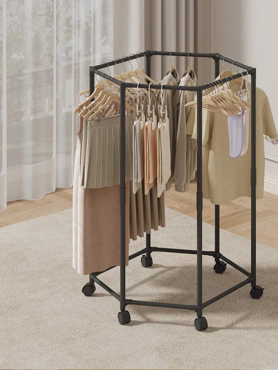 1 Stück einfacher Kleiderständer für den Haushalt / montierter Kleiderständer / Kleiderständer mit Rollen, 360° drehbar, 1,2 Meter hoch, geeignet zum Aufhängen verschiedener Kleidungsarten, passend für Wohnzimmer, Schlafzimmer und andere Räume