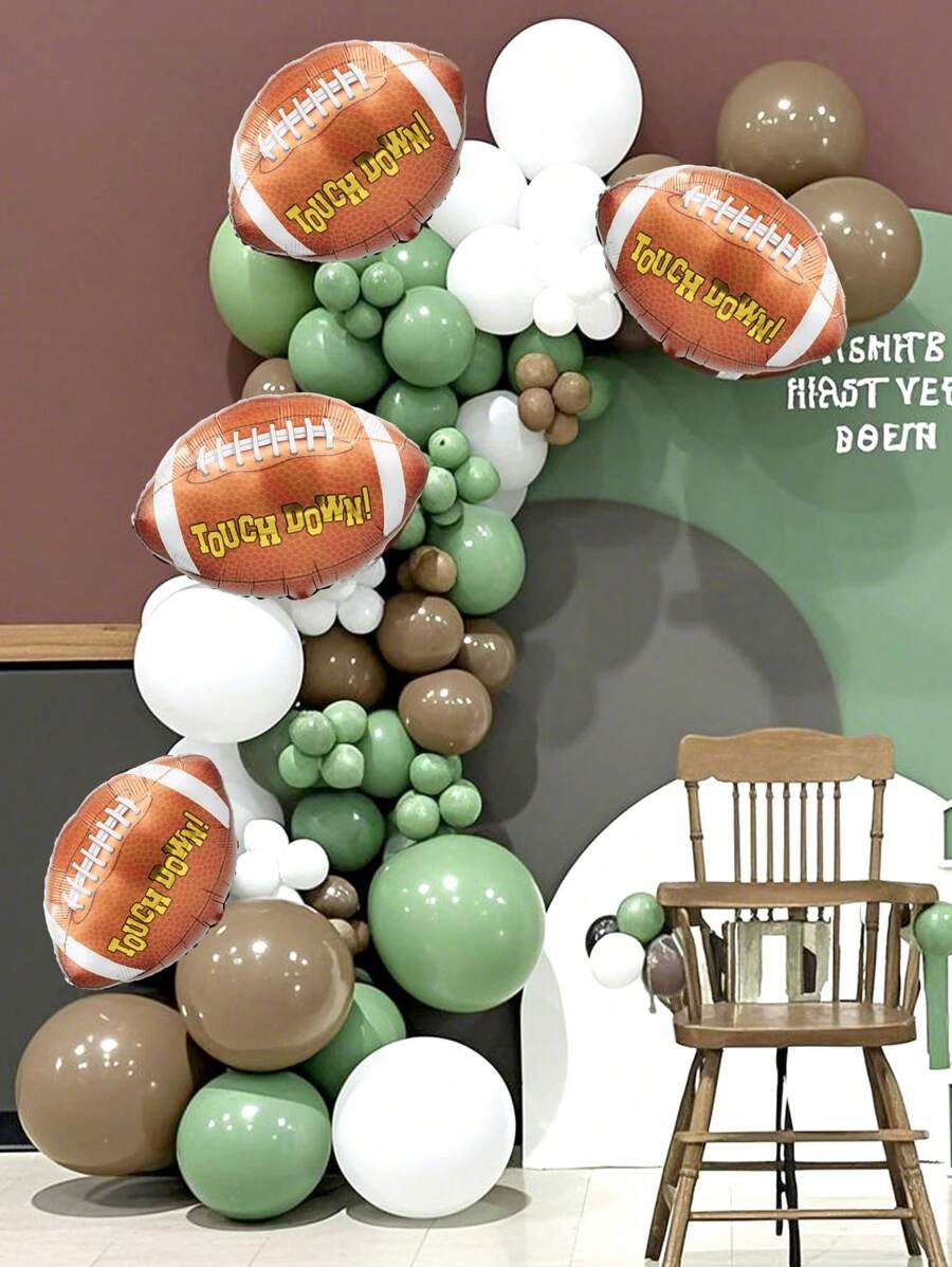 99 Stücke/Set Fußball Bogen Dekorationsset, enthält Fußball Folienballons, grüne, khakifarbene, weiße Latexballons, geeignet für Themenfeiern, Geburtstage, Sportdekorationen, Innen- und Außenfotorequisiten