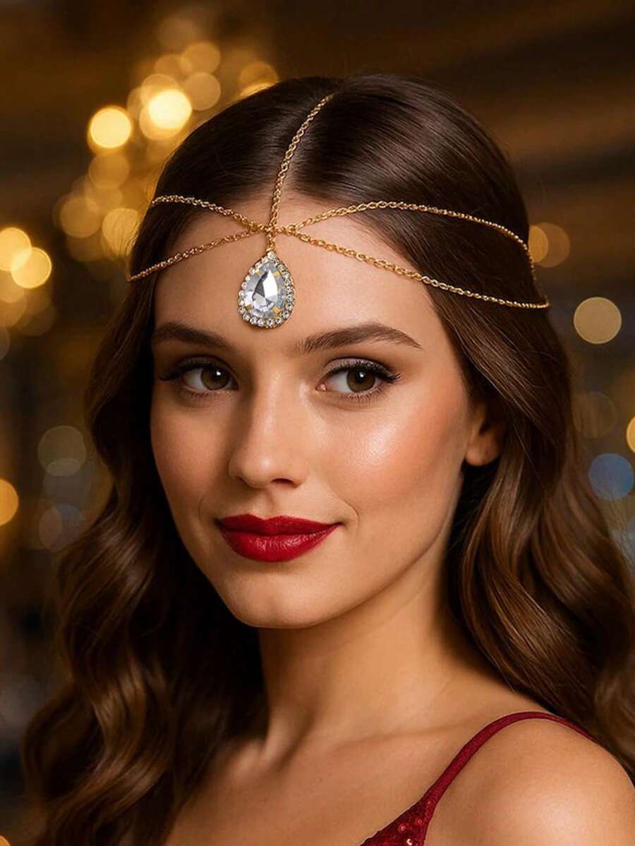1pc Multi-Layer Water Drop Bride Wedding Hair Chain, Rhinestone Hair Jewelry, Sexy Headdress, Hair Accessories, Hair Jewelry, Head Pieces Jewelry