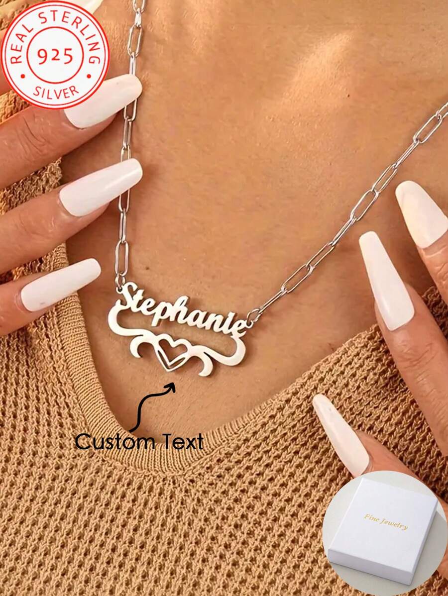 Collana con ciondolo personalizzato con nome in inglese in argento 925, collana minimal con nome semplice, stile catena a fermaglio, regalo di gioielleria per la Festa della Mamma e di San Valentino, stile minimalista
