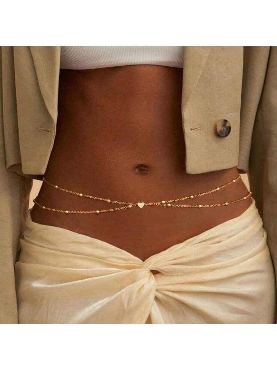 1 Peça Corrente Corporal Sexy de Cintura de Mulher com Contas de Cobre em Forma de Coração de Camada Dupla Minimalista