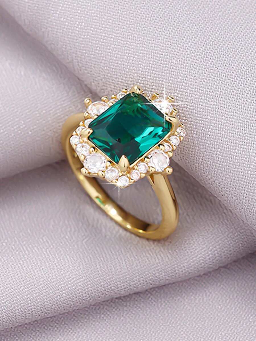 1 anel vintage elegante clássico com esmeralda quadrada e zircônia cúbica, presente para mulheres, amantes, mães, dia dos namorados, aniversário, surpresa memorável