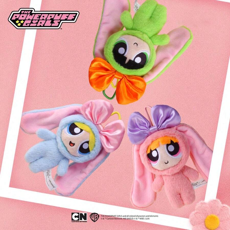 Llavero de peluche de Bunny de Las Chicas Superpoderosas - Llavero de recuerdo con mascota de dibujos animados lindos para bolsos, llaves y teléfonos - Regalo de recuerdo de personaje (Blossom, Bubbles, Buttercup)