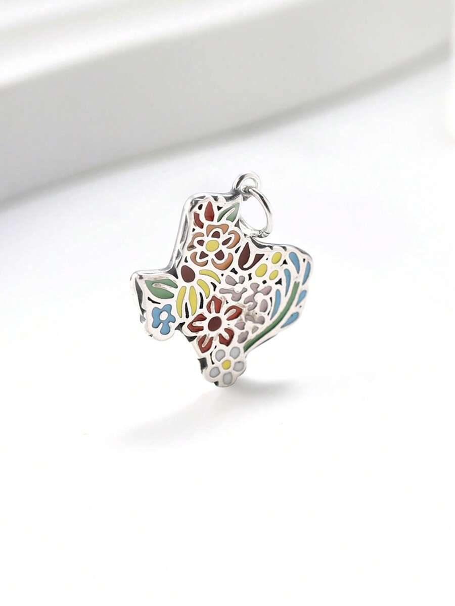 1pc Simple And Unique 925 Sterling Silver Enamel Texas Forged Charm DIY Pendant Delicate Jewelry Gift For Women Or Men