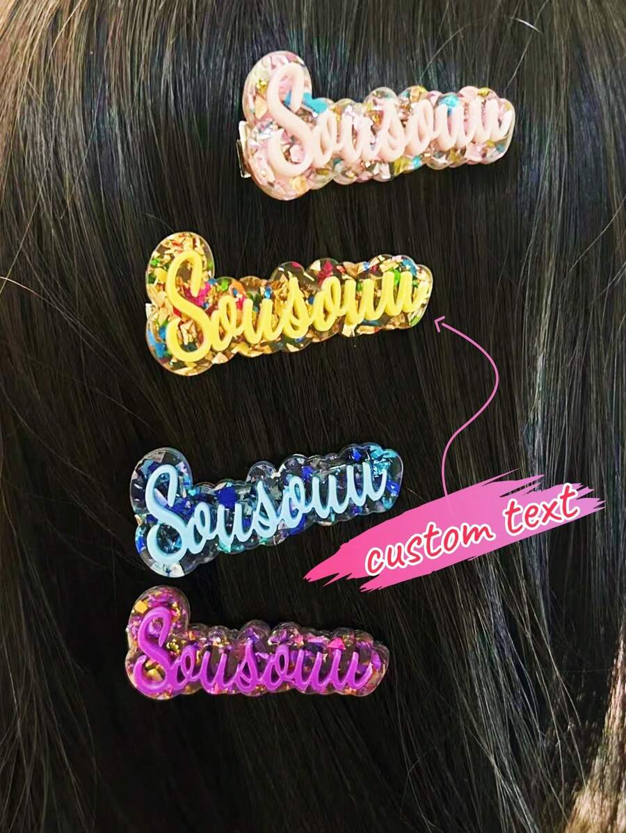 1pc Personalized Glitter Acrylic Letter Hair Clip - Custom Name With Glitter Decoration, Durable Acrylic Gifts For Women, Mother's Day, Valentine's Day, Christmas, Back To School Season, Family & Couple Accessories, Cute Hair Accessories, Y2K Style, Glitter Effects, Holiday Giveaways, High Quality Accessories, Women's Headwear, Ideal Gifts For Your Friends, Teachers, Family