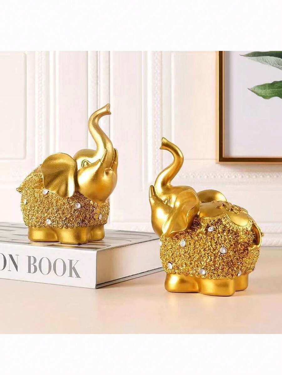2 pièces Figurine d'éléphant porte-bonheur créative, artisanat pour le salon, le bureau, le pendaison de crémaillère, Noël, la remise des diplômes, les cadeaux d'anniversaire