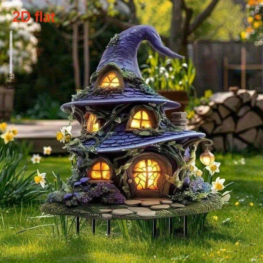 1 Stück 2D flache acrylische Mystery House Außen Kunst Dekoration, Garten Dekoration, Hofdekor Außen, Garten Dekoration Außen, Hinterhof Dekoration - Klassisches verspieltes Design, robuste Kunststoff Mehrzweck Blumentöpfe & Bonsai Blumentöpfe für Garten, Terrasse, Geburtstag oder Urlaubsgeschenke, Terrassen Dekorationen, Märchen Dekorationen.