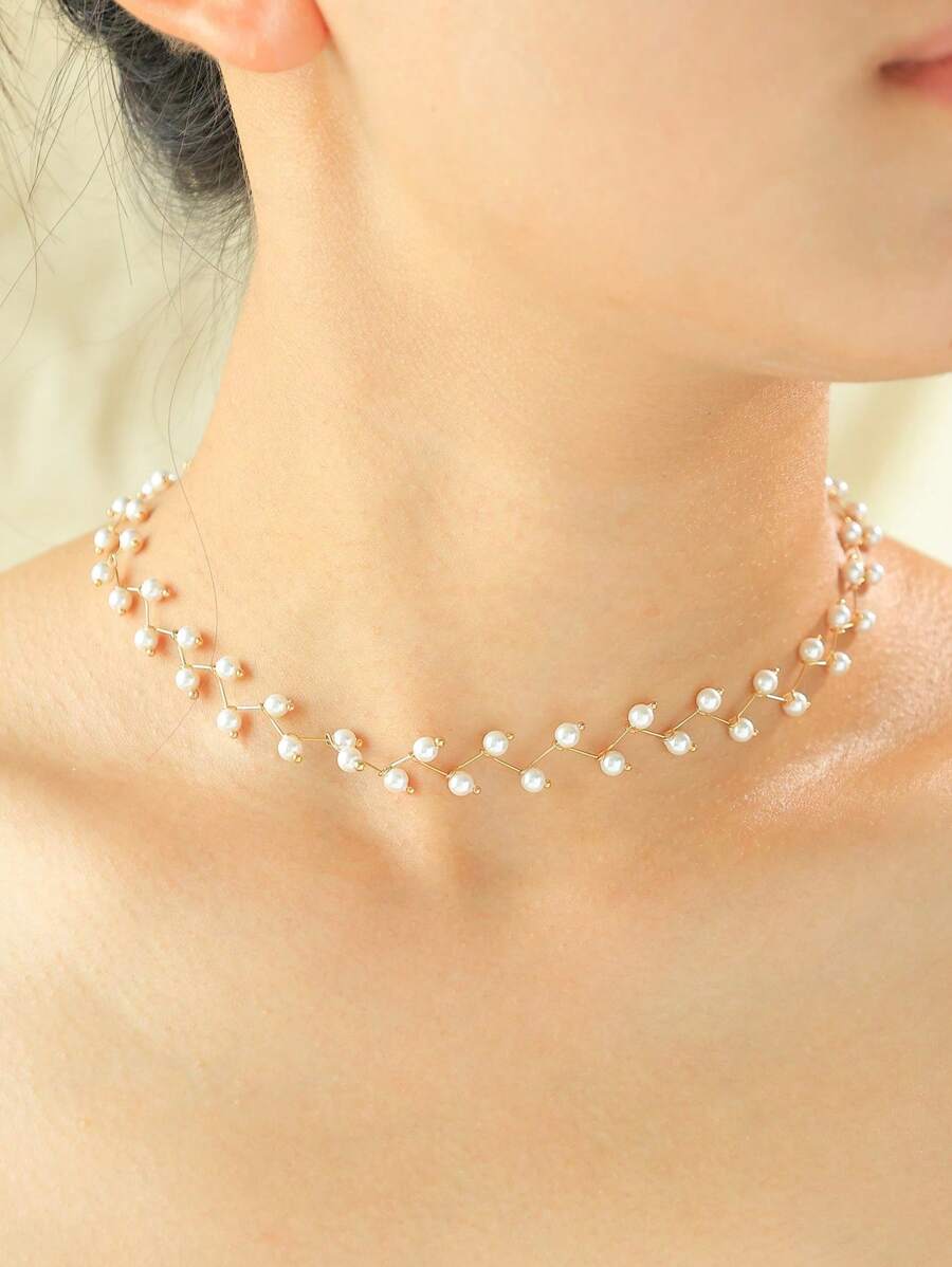 1 Stück Damenkette mit Faux-Perlen, 18K Gold Edelstahl zarter Perlenschmuck Geschenk, geeignet für Hochzeiten und Urlaubsreisen