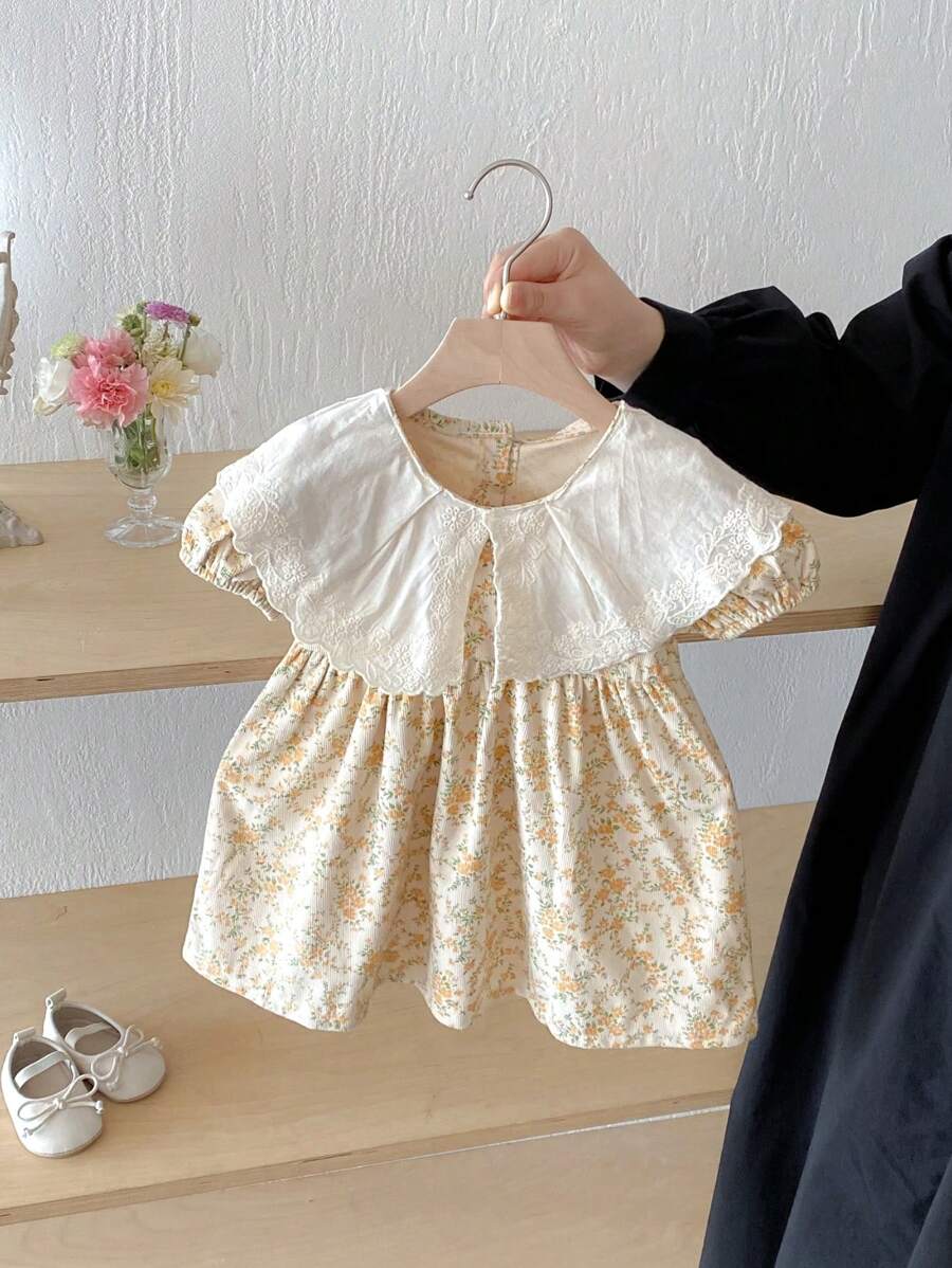 Robe à col claudine à fleurs lune et dentelle style coréen pour bébé fille, automne