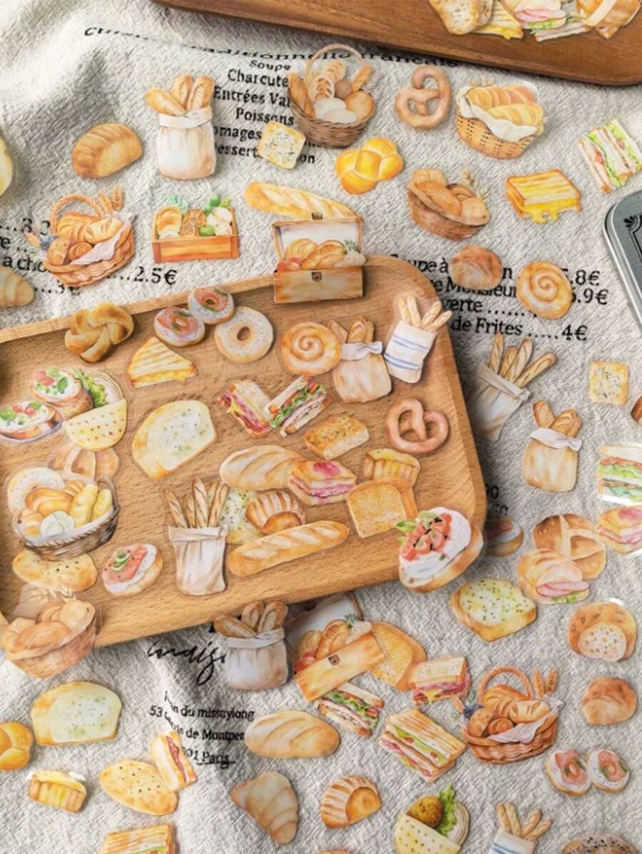 1 Packung mit 100 Stücke Vintage Mini Brot Sandwich Lebensmittelmuster PET Dekoration Aufkleber, Schulmaterial, Rückkehr zur Schule