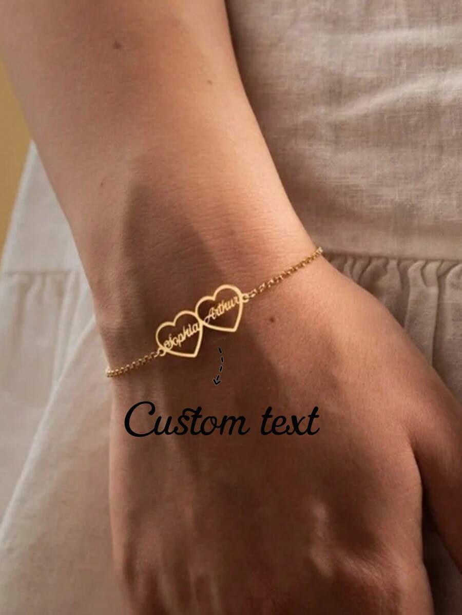 Pulsera personalizada con doble nombre de amor, pulsera de pareja de acero inoxidable con dije, joyería personalizada con placa con nombre ajustable, regalo de aniversario para familia