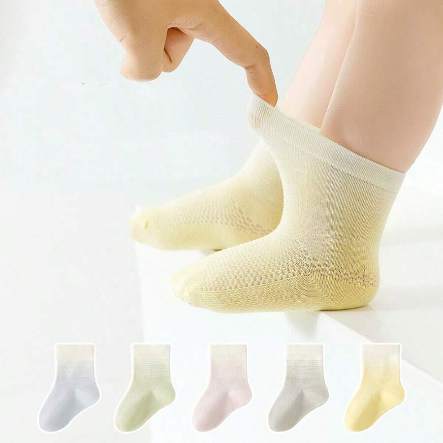 5 Pairs Baby Socks, Newborn Infant Summer Thin Mesh Mid-Calf Breathable, Non-Constrictive, 0-1 Year