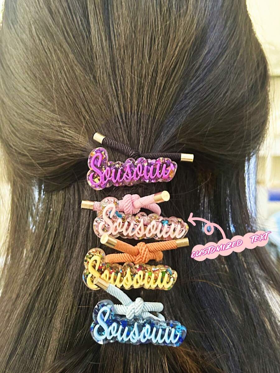 1pc Custom Acrylic Name Hair Rope, Four Styles To Choose From, Sweet Women's Hair Accessories, Hair Styling Accessories Adjustable Bow Ponytail Clip With Elastic Band, Suitable For Women, Perfect For Daily Surprise Gifts