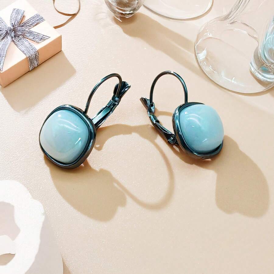 1 par de pendientes aro de aleación con estilo de moneda vintage de color negro mate con perla falsa - con textura lisa 3D, moda para fiesta, uso diario, adecuado para todas las estaciones