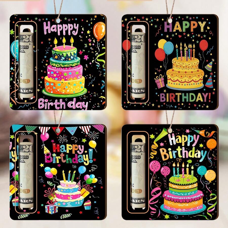 1 pieza/4 piezas Porta-dinero de tarta de cumpleaños "Feliz Cumpleaños", portador de efectivo de deseo, regalo de cumpleaños, decoraciones de fiesta de baby shower, decoraciones de cumpleaños, cumpleañera