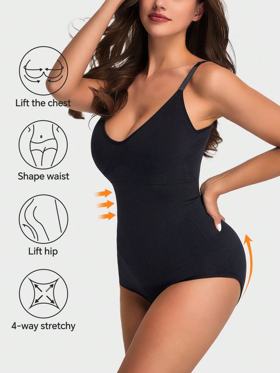 1 pieza Prenda moldeadora con almohadillas para el busto, compresión media del abdomen y la cintura, diseño de brasier triangular, moldeador corporal completo