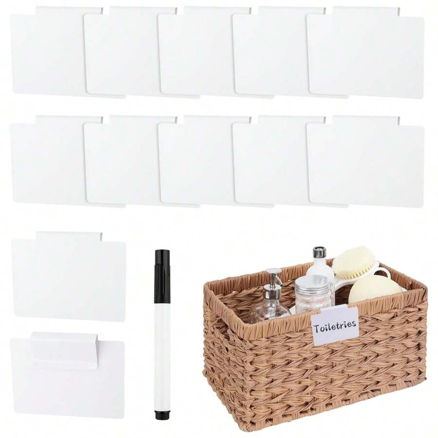 13-teiliges Set mit weißen Korb-Beschriftungsclips / bewegliche Lebensmittelvorratskörbe Etiketten / schwarze Kreidemarker / Kunststoff-Behälteretikettenclips zum Organisieren von Kisten / Küche / Wäscheschrank Schulbedarf, Schulanfang