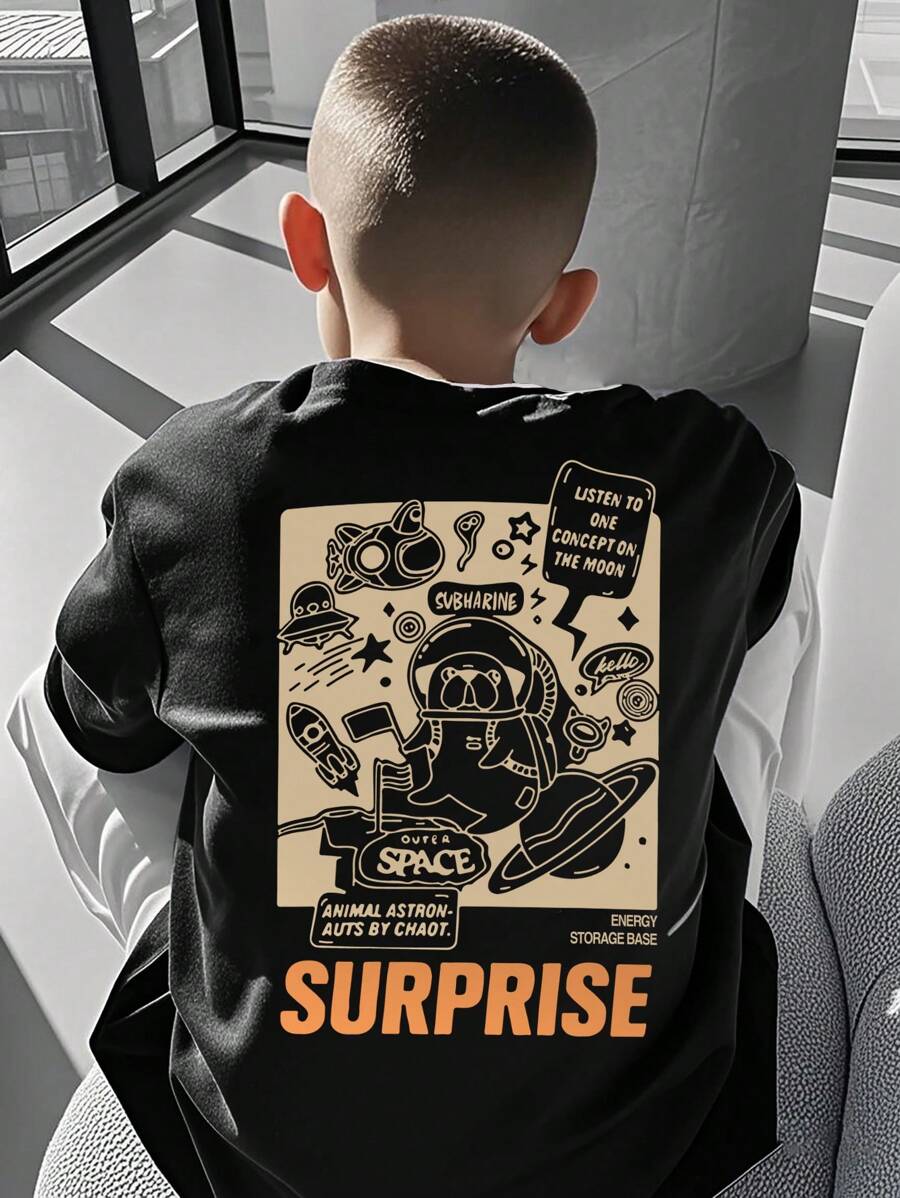 Camiseta de manga corta de cuello redondo con estampado casual para niños y adolescentes, verano