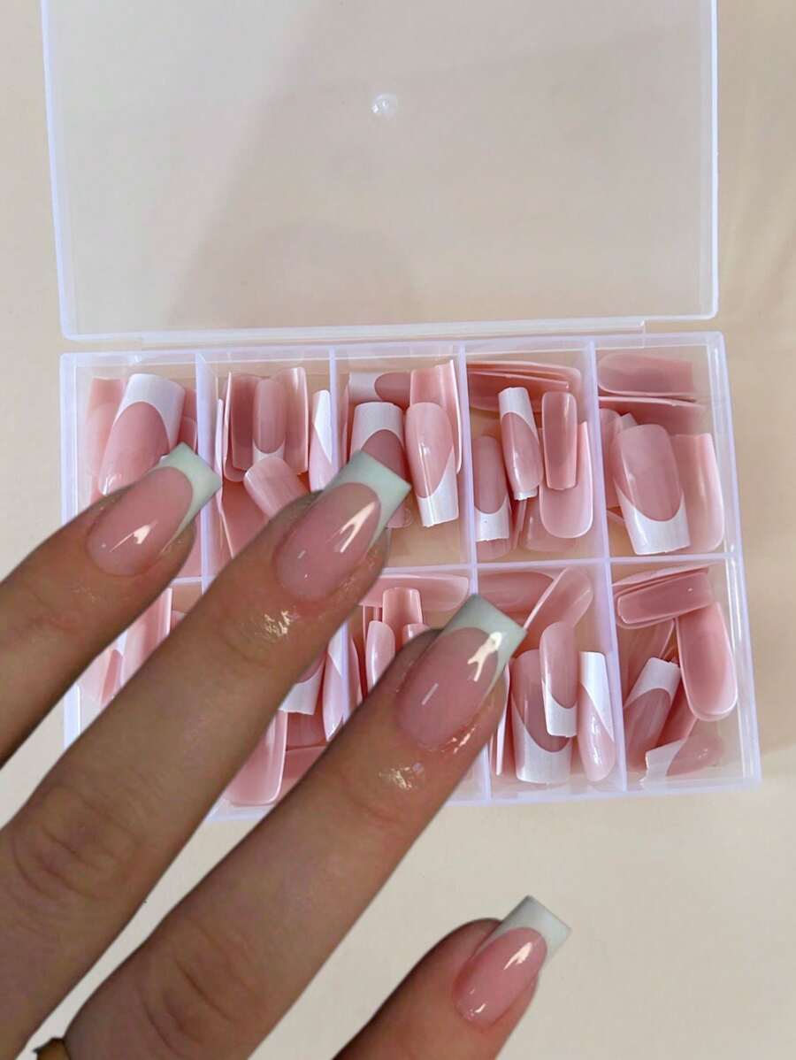 120 uñas postizas rectangulares minimalistas al estilo francés para realzar tu estilo, adecuadas para uñas postizas DIY para mujeres y niñas