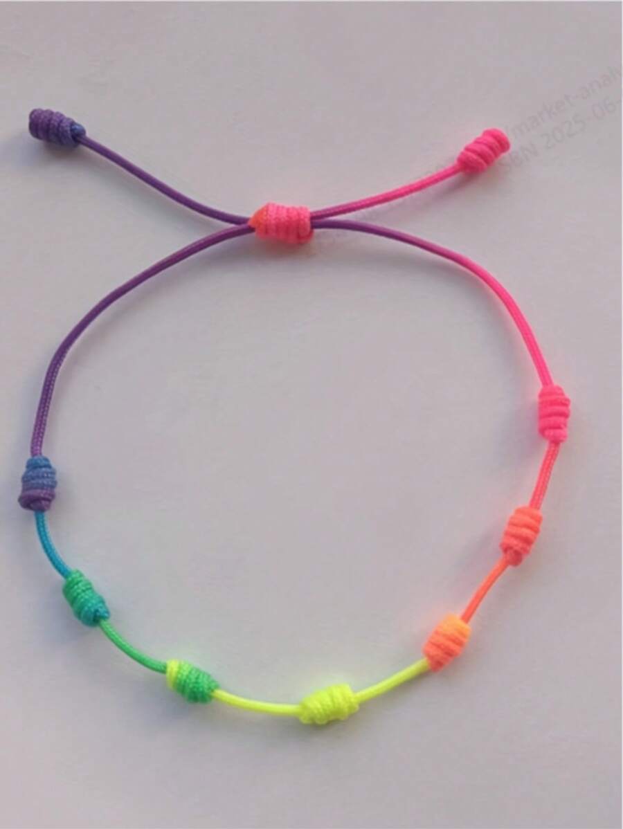 1 Peça Pulseira Tornozelo Ajustável de 7 Nós Colorida, Amuleto da Sorte para Mulheres