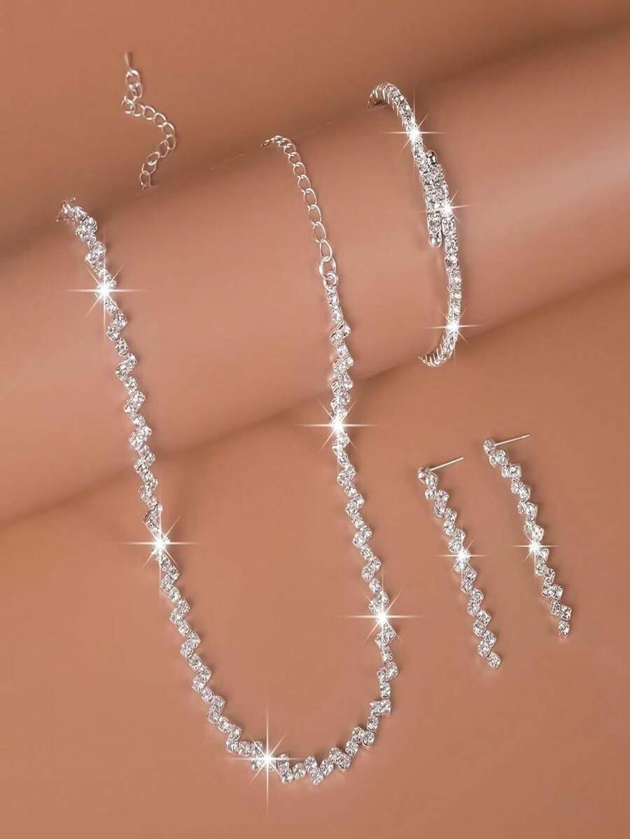 3pcs Set Middle Eastern Jewelry Wave Water Design Necklace, Versatile Dress Accessory For Women