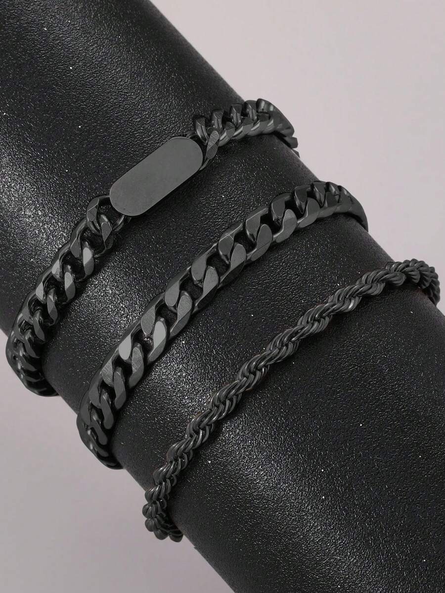 3 Stücke Modische & innovative schwarze Titanstahl Armbänder für Herren, hochwertige & elegante Geschenke