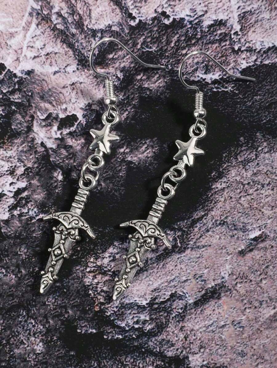 Dunkle, vintage, Gothic Stern-, Schwert-, Kreuz-Ohrringe, Y2K-Stil Ohrringe für Frauen
