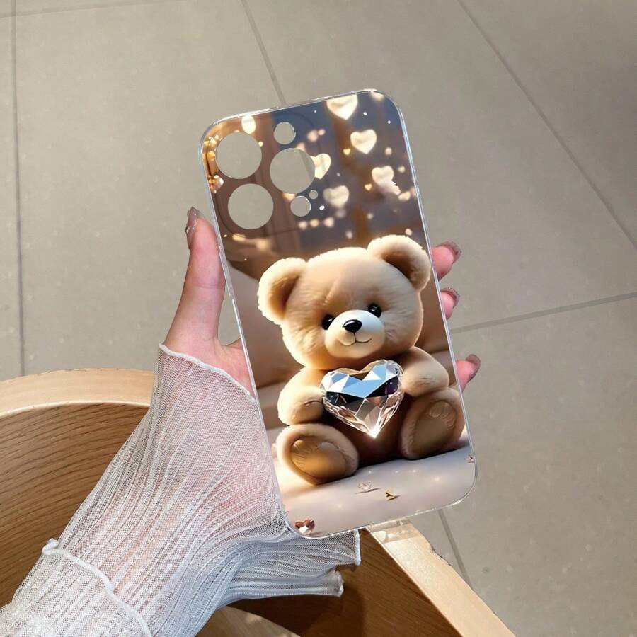 Funda de teléfono de Body completo transparente de TPU con amortiguación de impactos, con diseño lindo de oso y perro