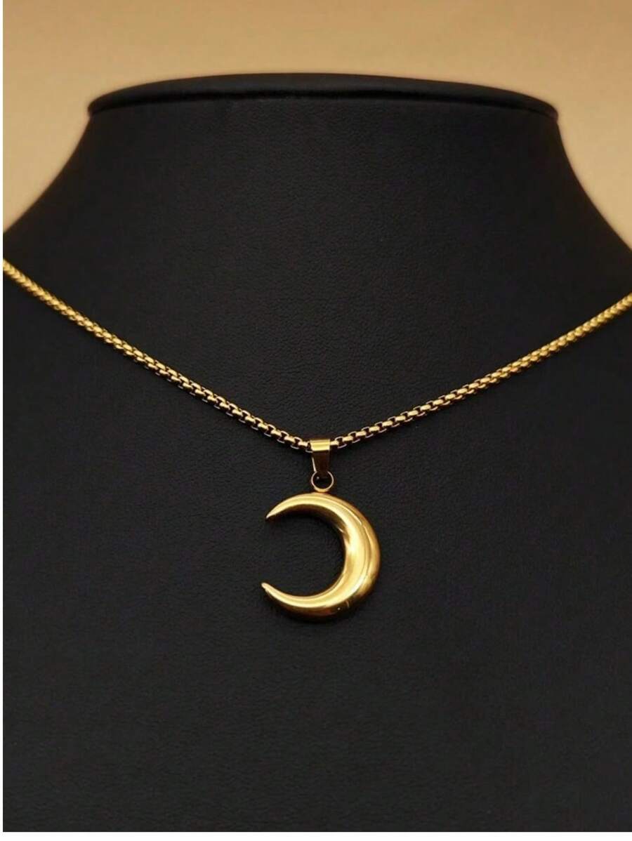 1 colar estiloso de aço inoxidável com cruz de olho de demônio e lua para mulheres
