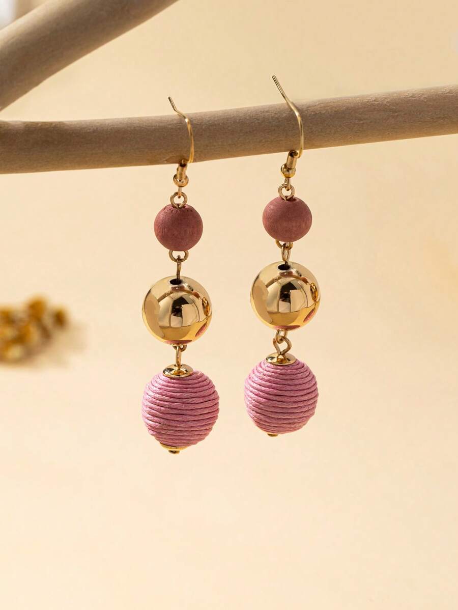 1 Par de Pendientes de Aro con Cuentas de Madera para Mujer, Colores Otoño/Invierno, Apropiados para Uso Diario