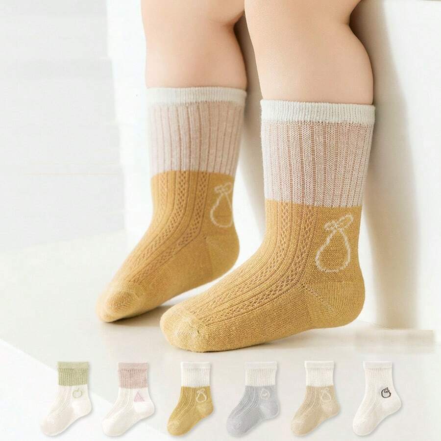 5 Pairs Assorted Newborn Baby Socks, Summer Thin Mesh Mid-Calf Breathable Socks For Infants Under 1 Year Old, Pure Cotton