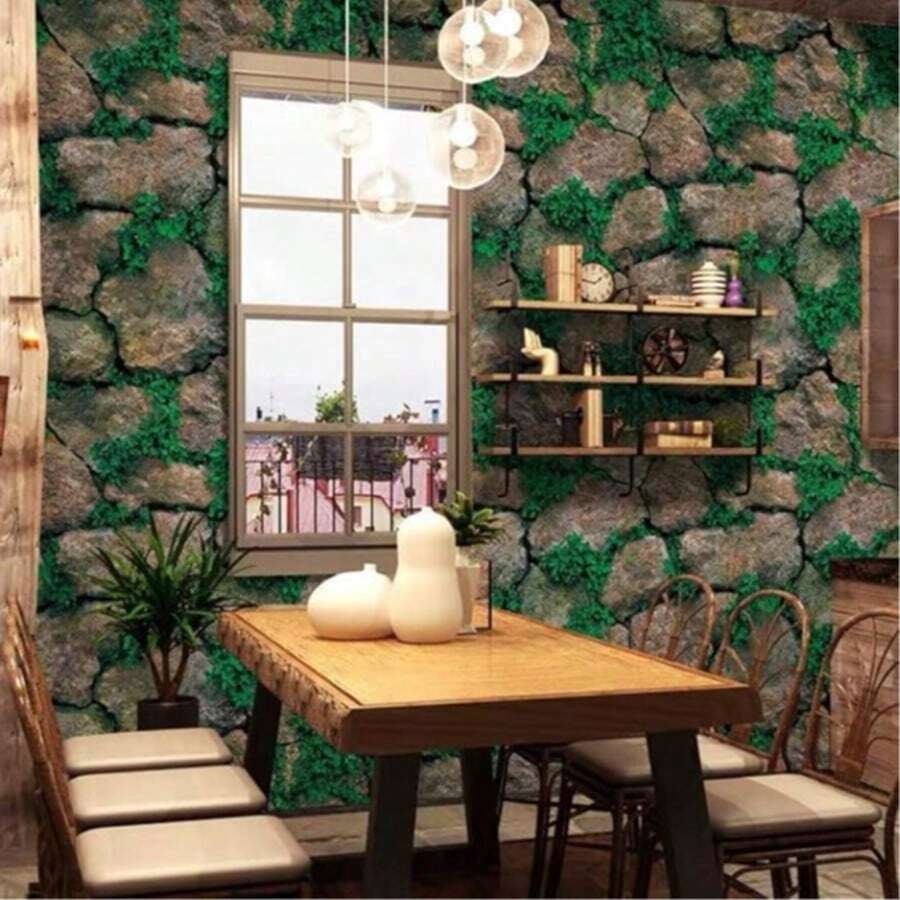 1 Roll Of Rural Style Stone Crevice Grass Contact Paper Can Be Peeled And Pasted With Vinyl, Waterproof And Detachable, Suitable For Home Decoration And Furniture Renovation, Suitable For Bedroom, Living Room, Bathroom, TV Background Wall Decoration