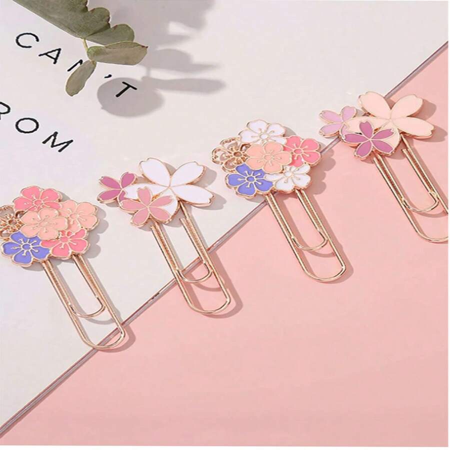 Marcapáginas metálico, Marcapáginas con clip de papel de flor de cerezo delicada, Útiles escolares, Duradero, Sin decoloración, Vuelta al colegio, Artículos de papelería