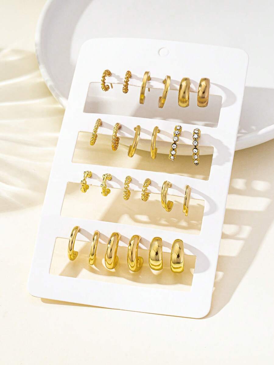 24pcs Minimalist Rhinestone Small Hoop Earrings Set For Women, Versatile For Dates, Vacation, Everyday, Couples Gift, Holiday
