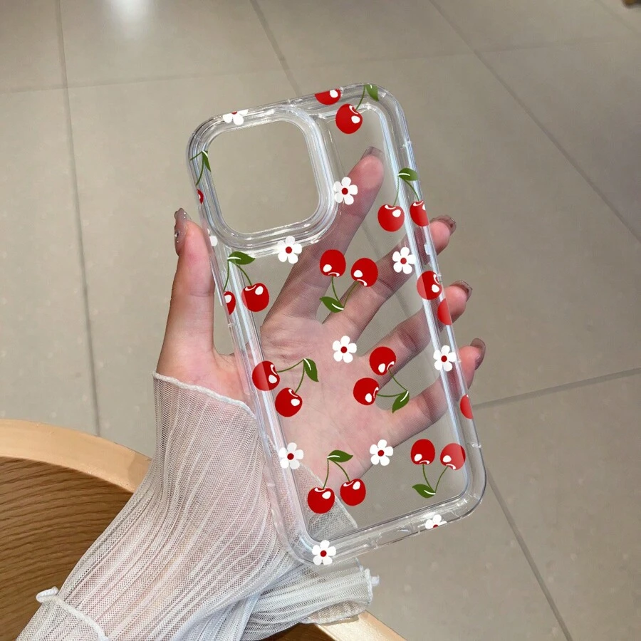 1 pieza Funda protectora transparente para teléfono móvil con elemento de cereza suave y suave, diseño personalizado, impermeable, antihuellas, antiarañazos